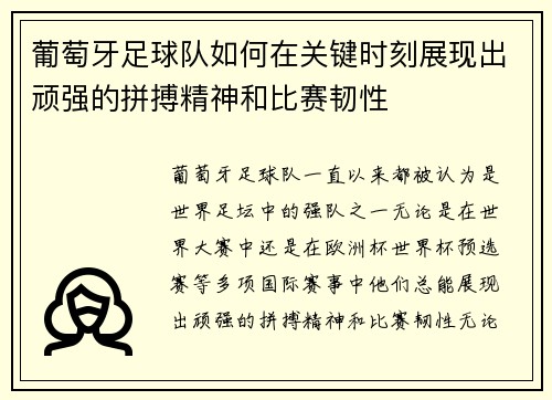 葡萄牙足球队如何在关键时刻展现出顽强的拼搏精神和比赛韧性